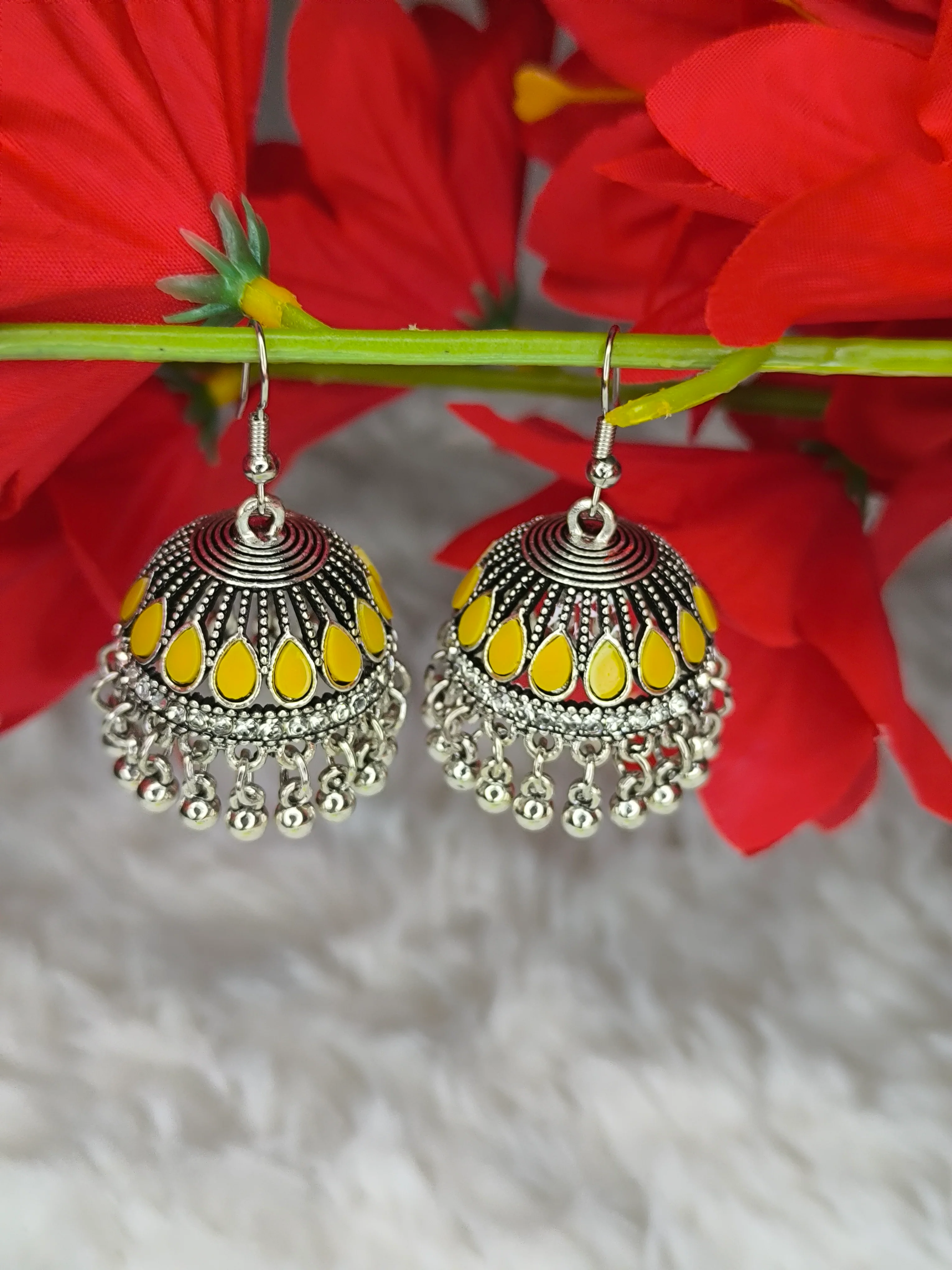 Traditional Yellow antique jhumka - Image 3